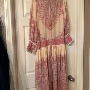 Chicwish Cream and Pink Paisley Long Sleeve Dress